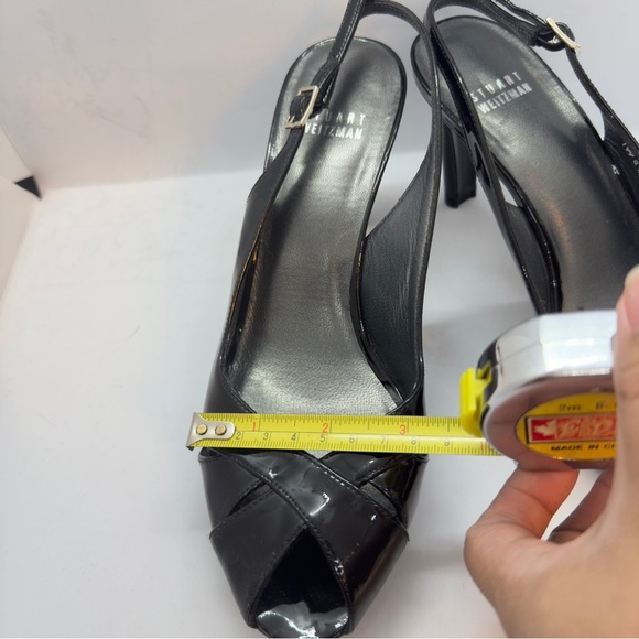 Stuwart Weitzman Slingback Peeptoe Black Patent Leather Heels Size 8M - Picture 12 of 16